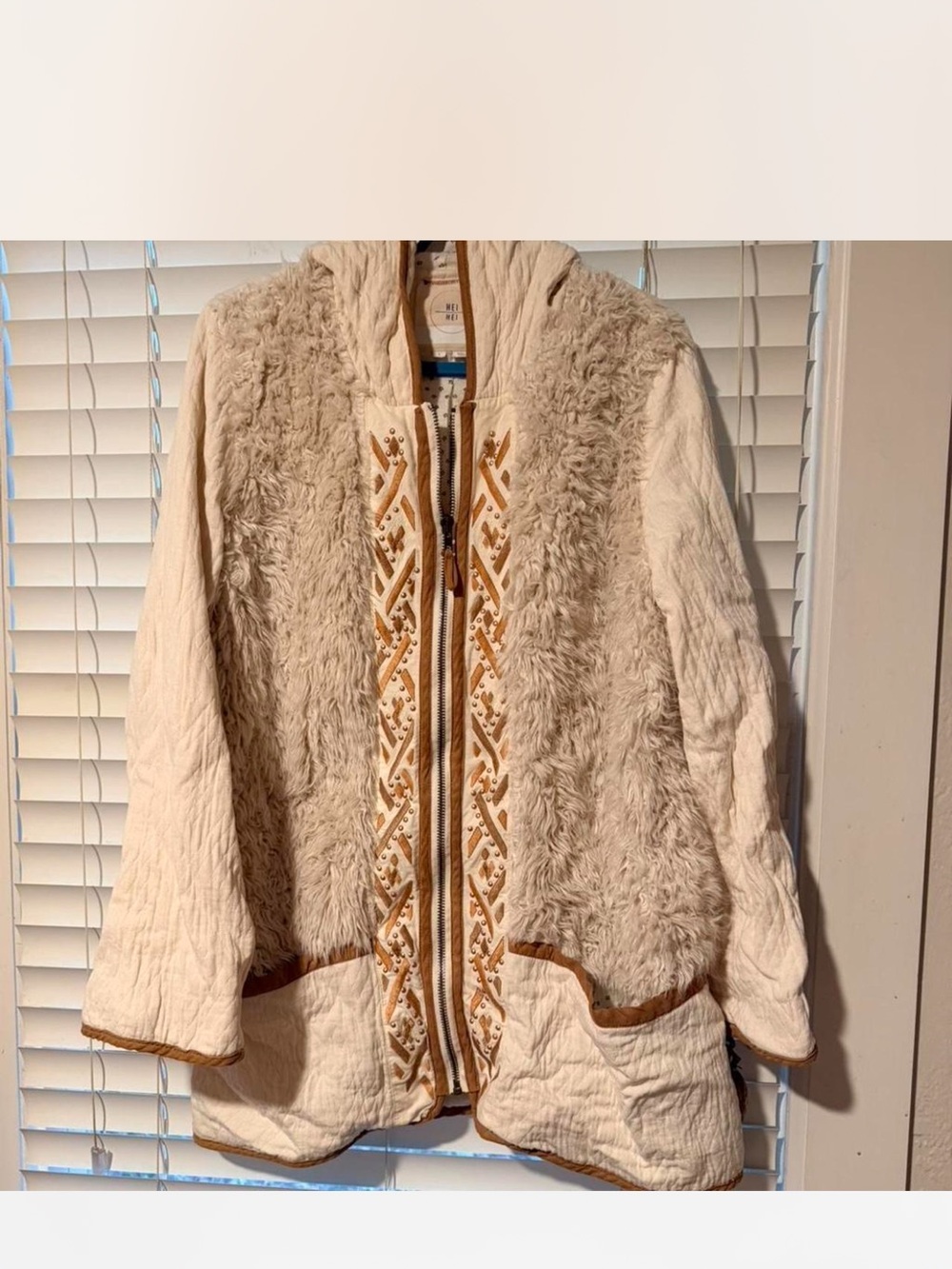 Cozy Cream Quilted & Faux-Fur Zip Jacket with Embroidered Trim